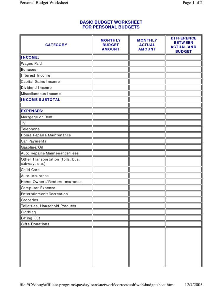 Sample Budget Worksheet Worksheets For All | Download And Share Throughout Samples Of Budget Spreadsheets