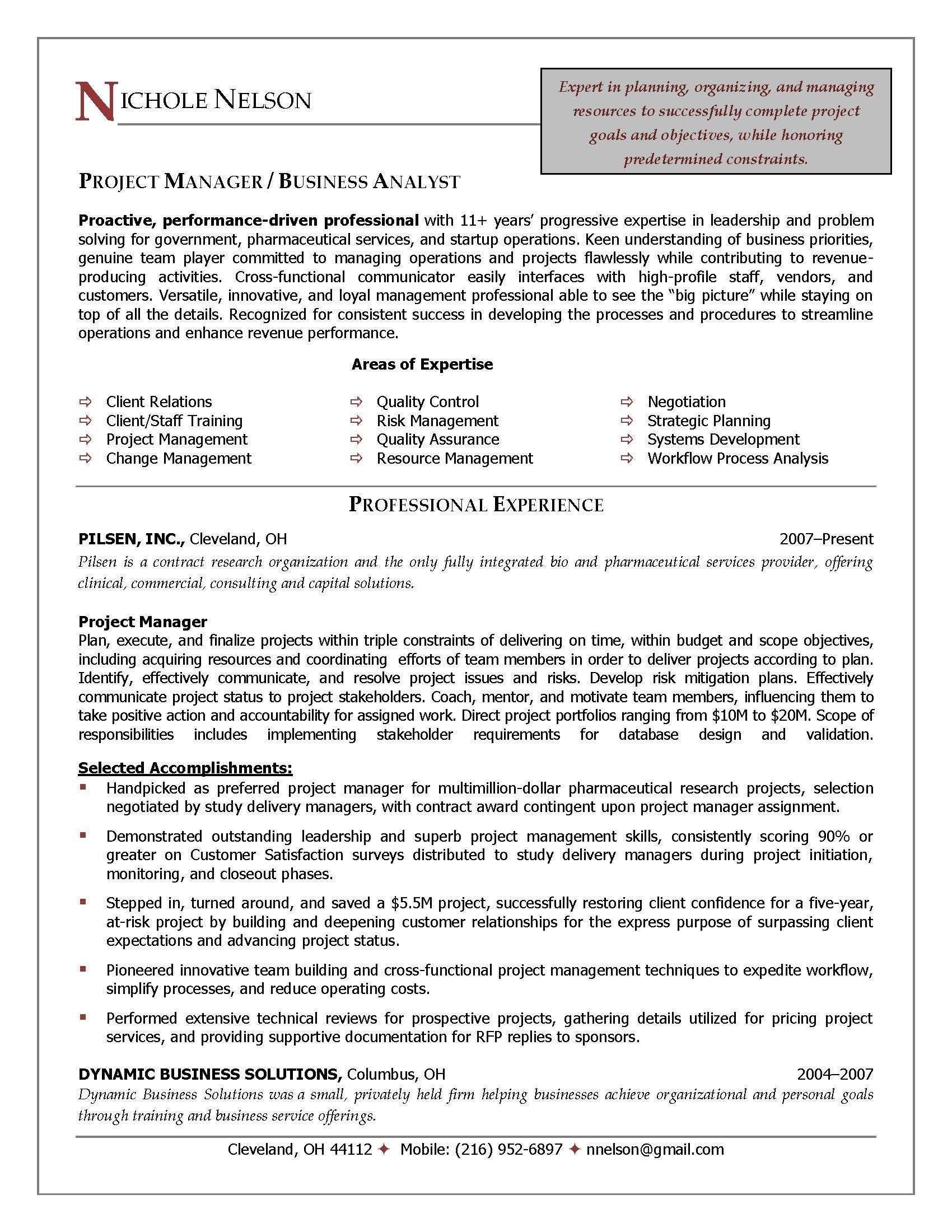 Sample It Project Manager Resume Sample Pdf Project Manager Resume Intended For Project Management Templates Pdf