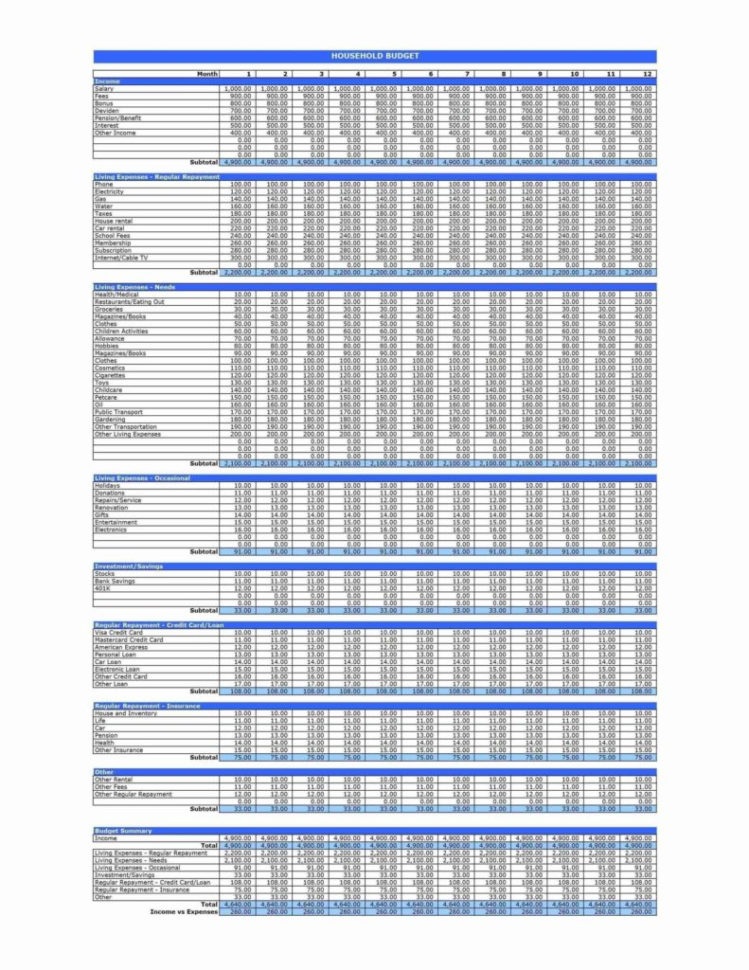 Sample Monthly Budget Worksheet Sample Household Budget Spreadsheet Intended For Household Spreadsheet Templates