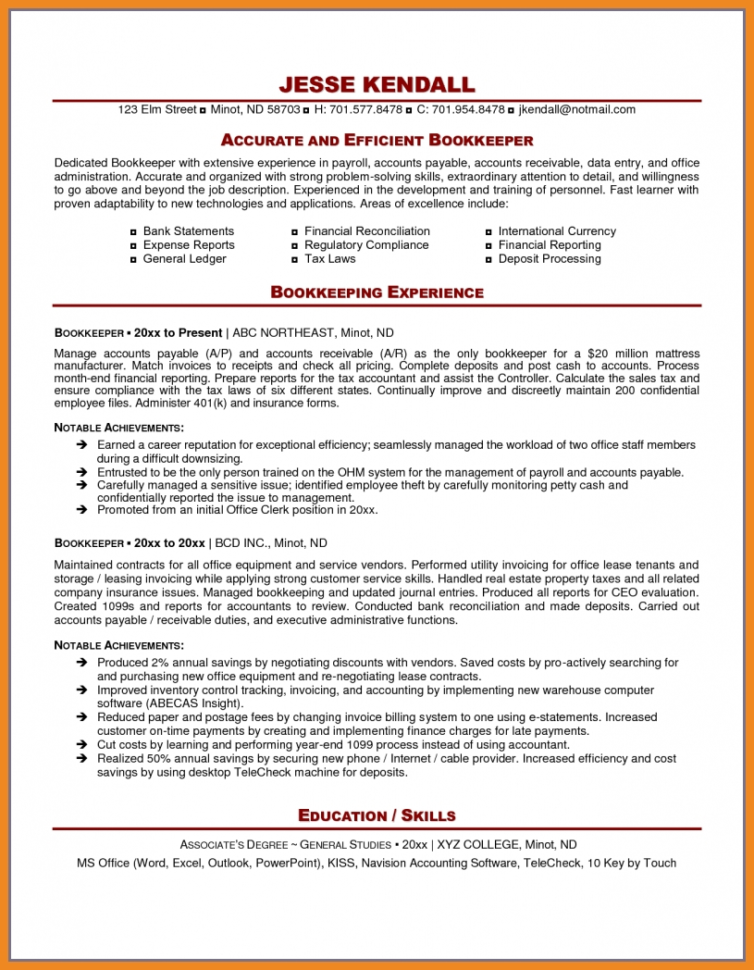 Sample Resume Bookkeeper. Assistant Bookkeeper Resume. Head Within Intended For Bookkeeping Contract Template