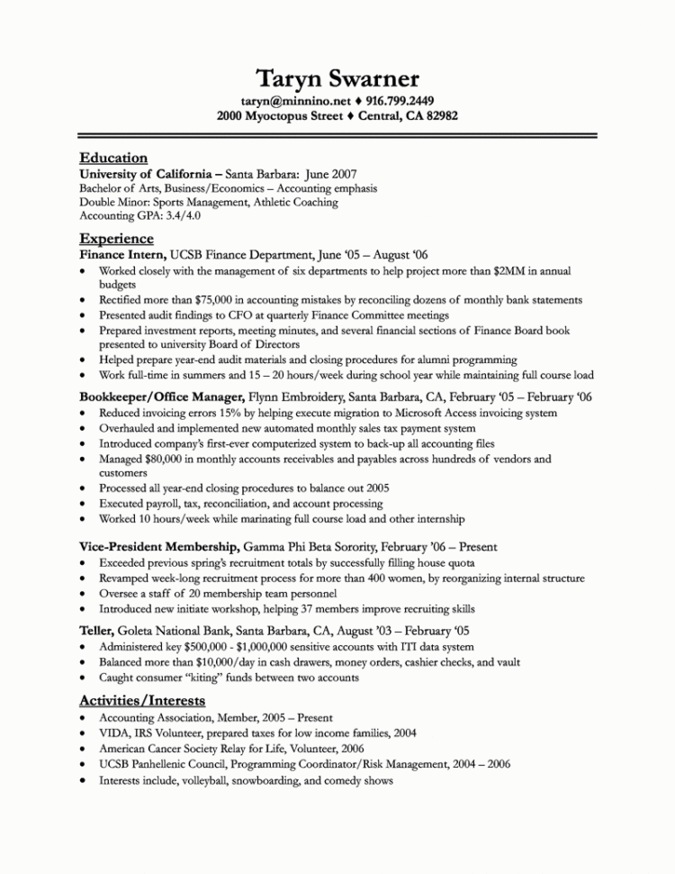 Sample Resume For Bookkeeper Without Experience Inspirational 44 Within Bookkeeping Resume Template
