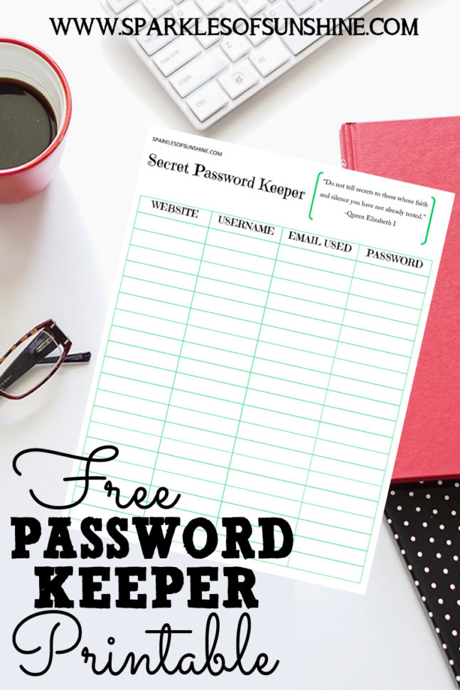 Secret Password Keeper Free Printable   Sparkles Of Sunshine In Free Printable Password Keeper