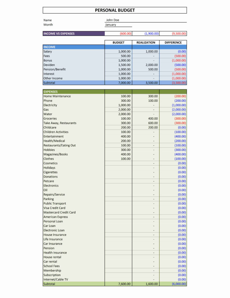 Personal Monthly Budget Planner Excel — db-excel.com