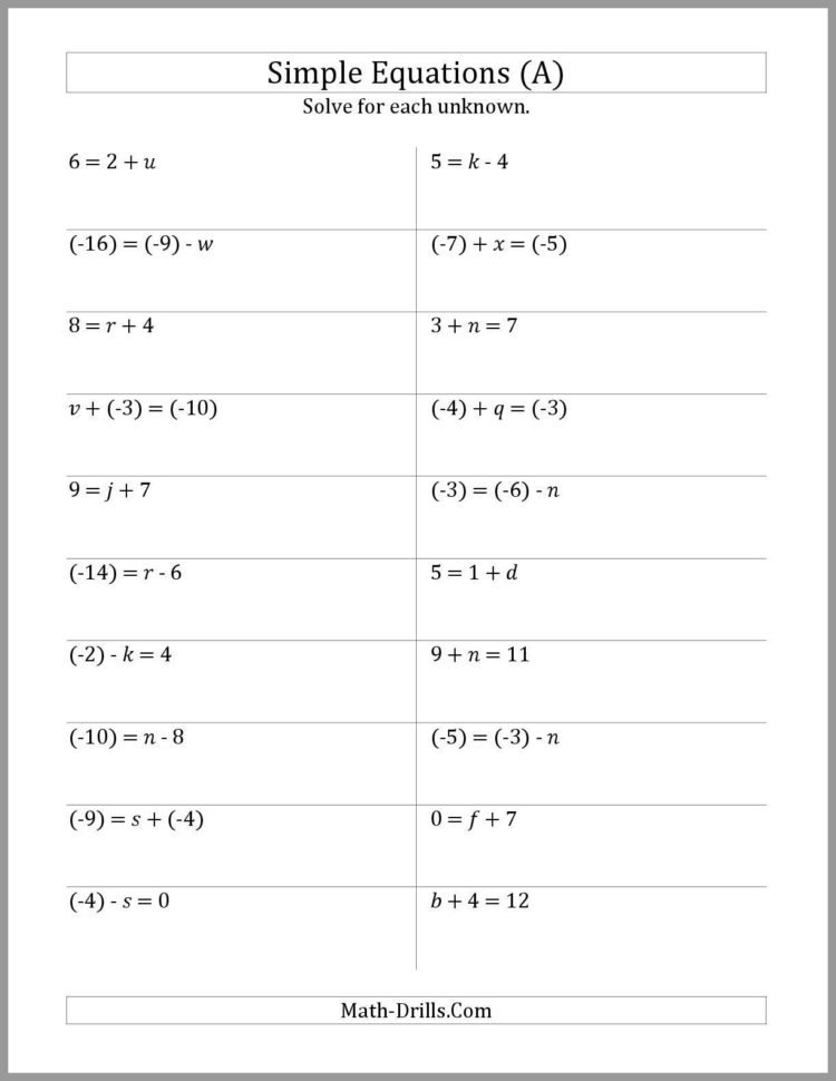 Solving Equations Worksheet Generator   Worksheet House   Worksheet For Worksheet Generator