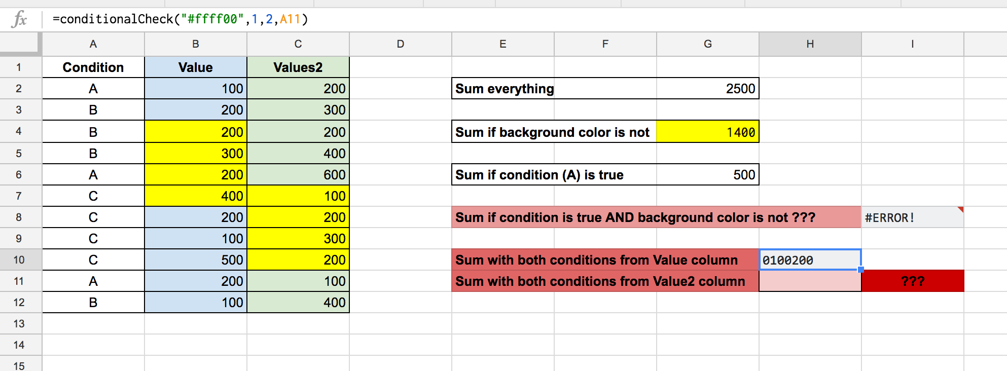 Sum If Condition Is True And Background Color Is Not - Google for Google Spreadsheet If