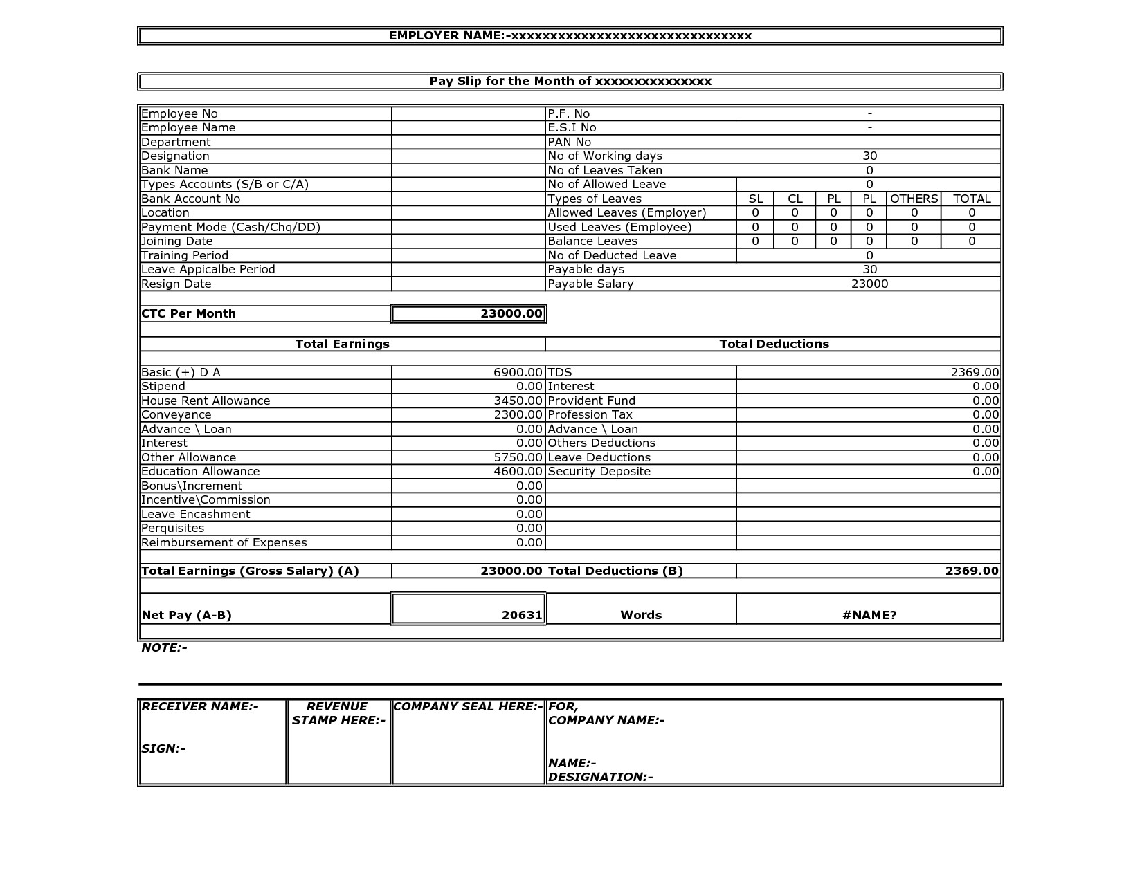 Salary Statement Format In Excel — Db