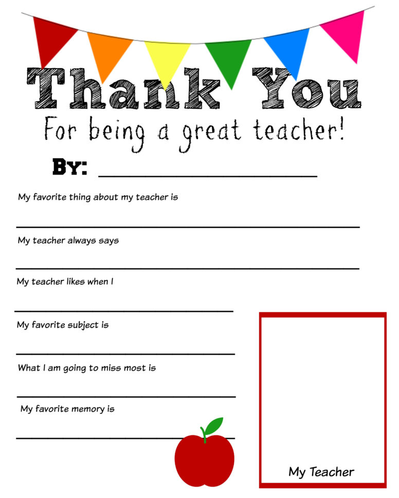 Thank You Teacher Free Printable Intended For Teacher Printable Templates
