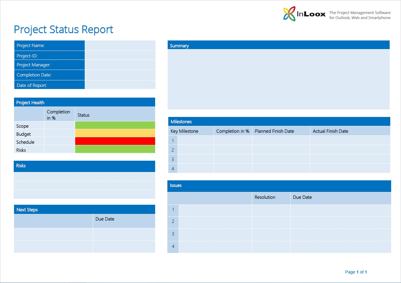one page project management template