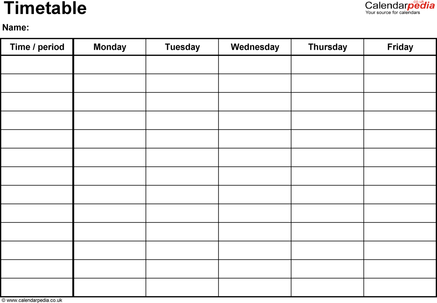 Timetables As Free Printable Templates For Microsoft Word Within Blank Worksheet Templates