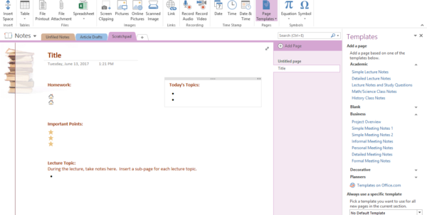 onenote project management templates free