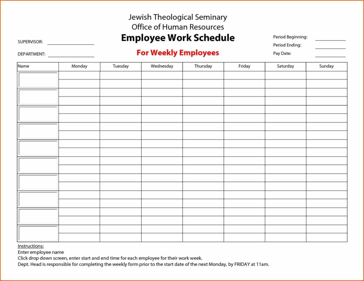 Week Schedule Print Out To Employee Schedule Templates Free