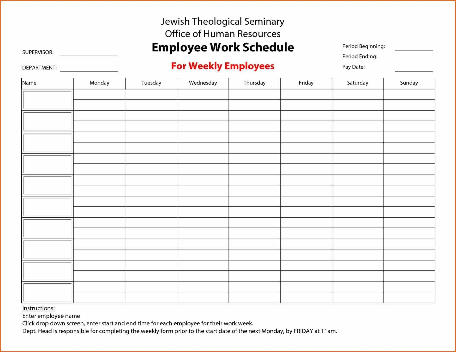 Week Schedule Print Out to Employee Schedule Templates Free