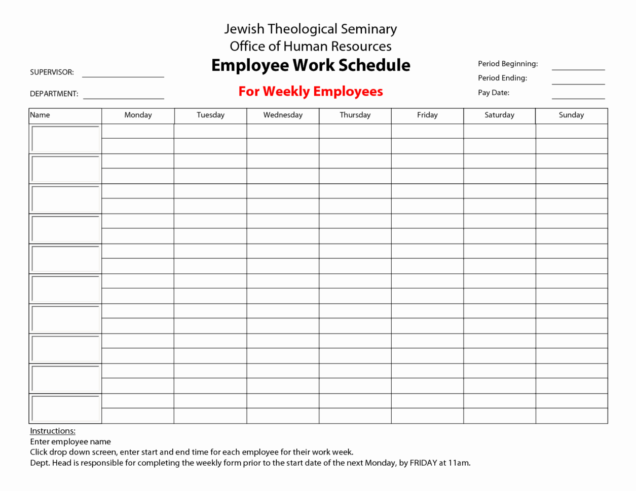 Weekly Employee Shift Schedule Template Excel Unique Monthly Work Inside Monthly Employee Shift Schedule Template