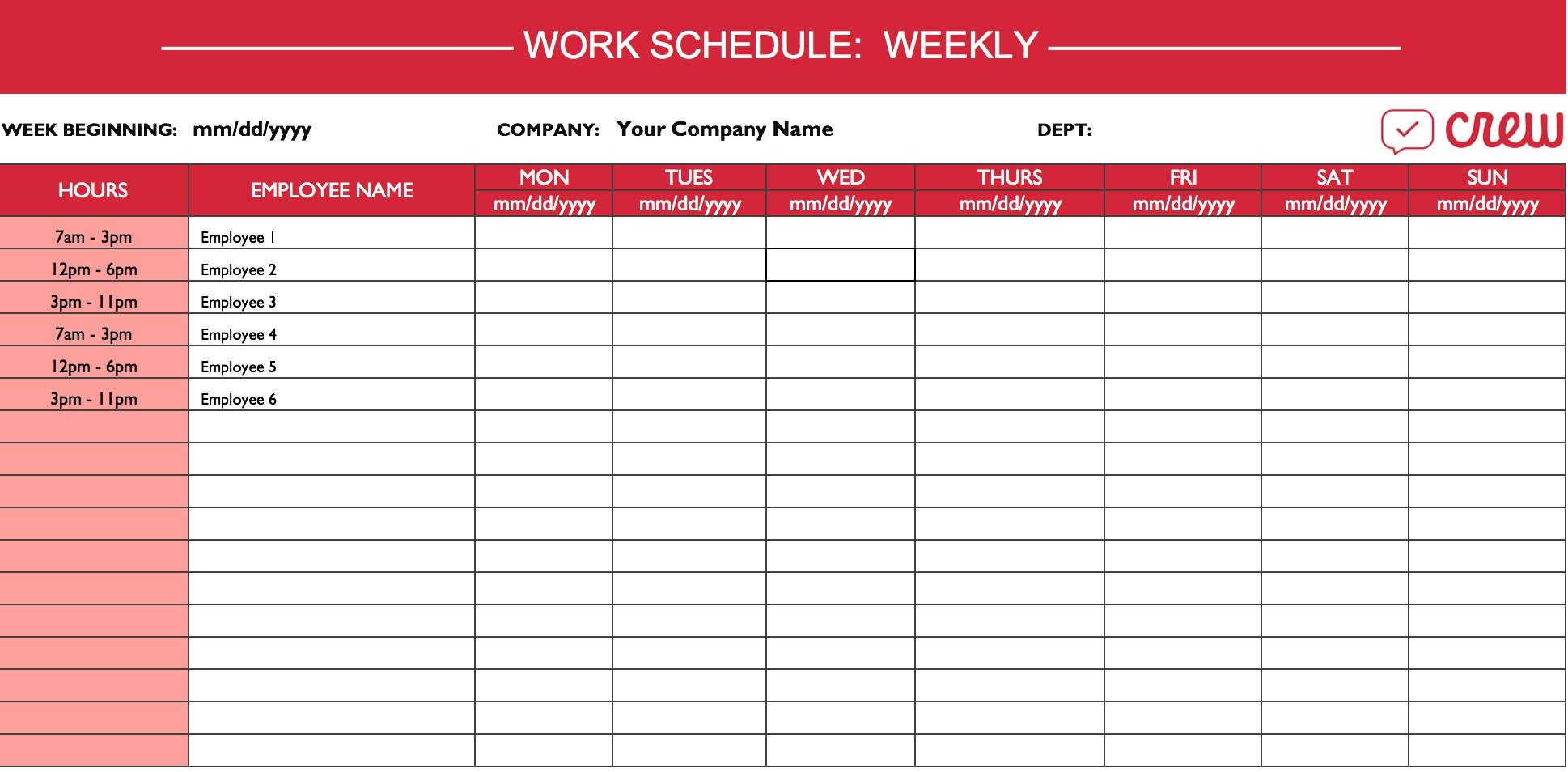 Weekly Work Schedule Template | Professional Template with Employee Schedule Templates