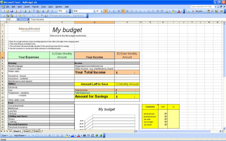 sample excel budget personal