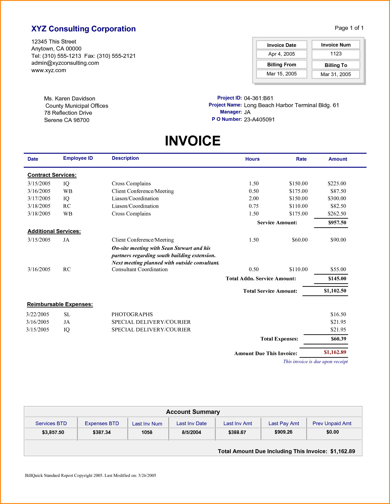 consultant invoice template professional service