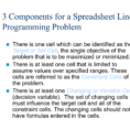 3 Components For A Spreadsheet Linear Programming Problem With Components Of A Spreadsheet