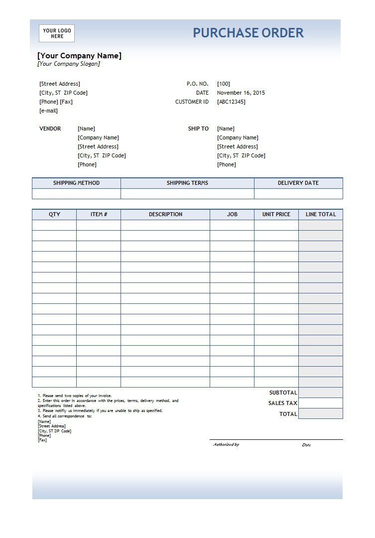 37 Free Purchase Order Templates In Word & Excel Throughout Purchase Order Spreadsheet