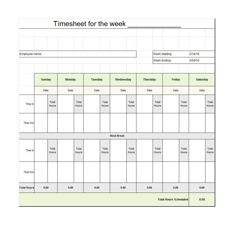 40 Free Timesheet / Time Card Templates - Template Lab For Employee Timesheet Spreadsheet