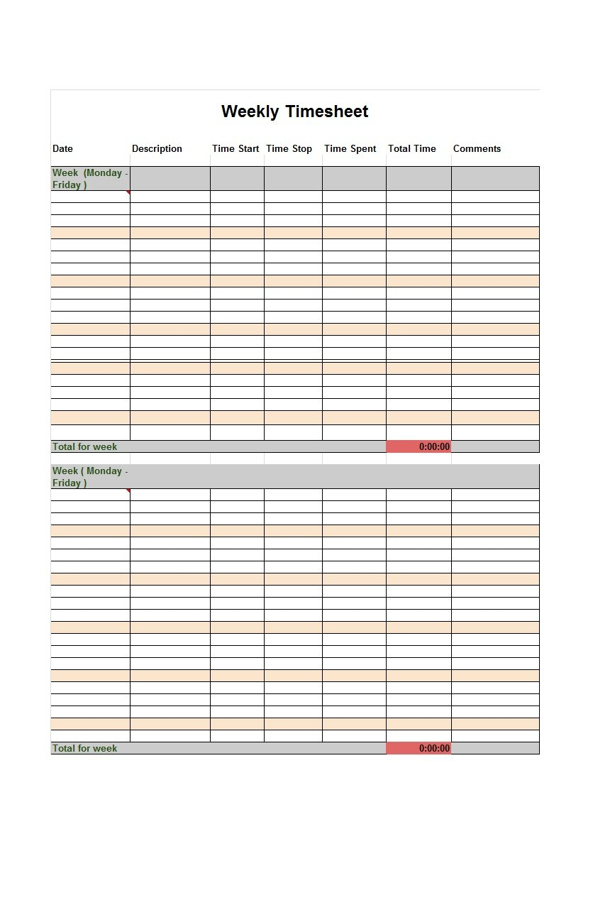 40 Free Timesheet / Time Card Templates - Template Lab in Employee Timesheet Template