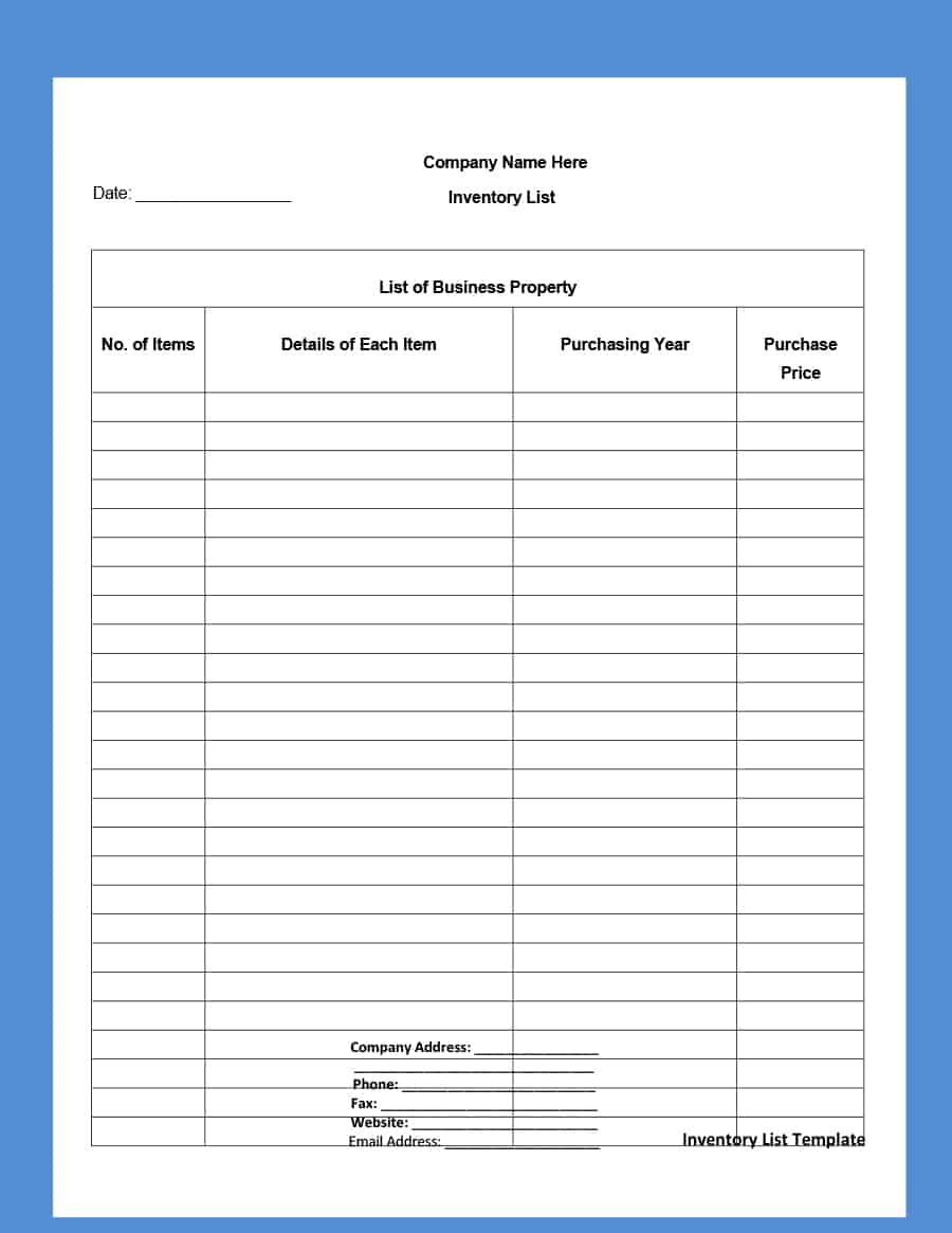 Printable Free Office Supply Inventory List Template