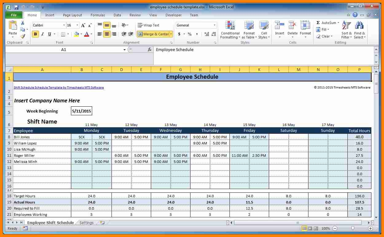 employee spreadsheet hours for the year