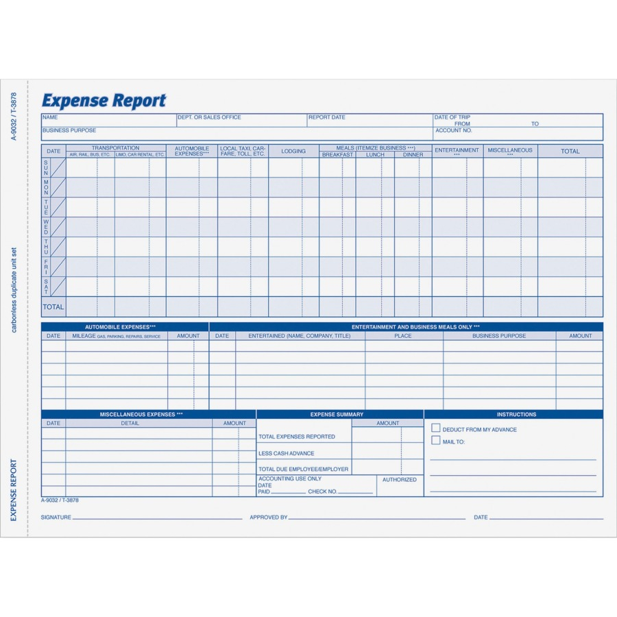 Adams Weekly Expense Report Forms - R&amp;a Office Supplies in Office Expense Report