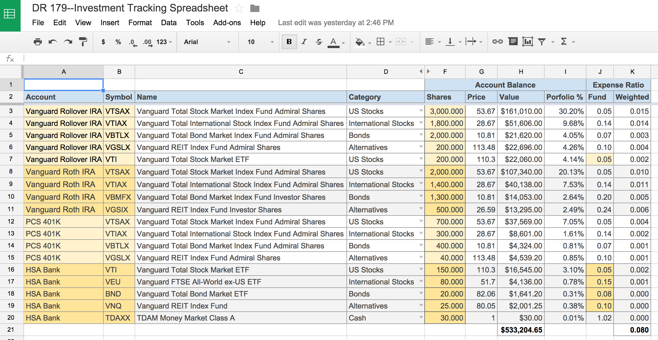 An Awesome (And Free) Investment Tracking Spreadsheet inside Insurance Sales Tracking Spreadsheet