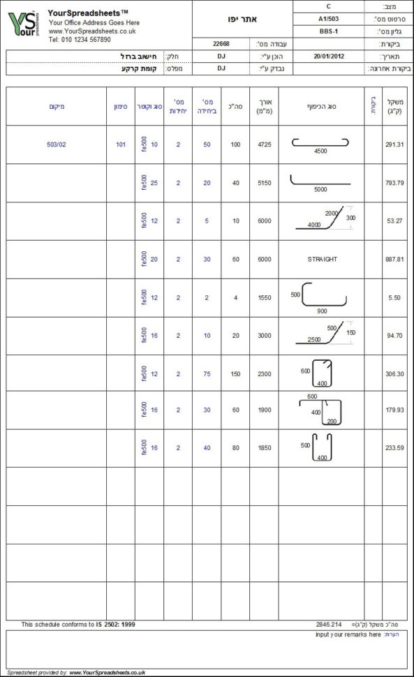 Bar Bending Schedule Spreadsheet To Is 2502 In Bar Spreadsheet