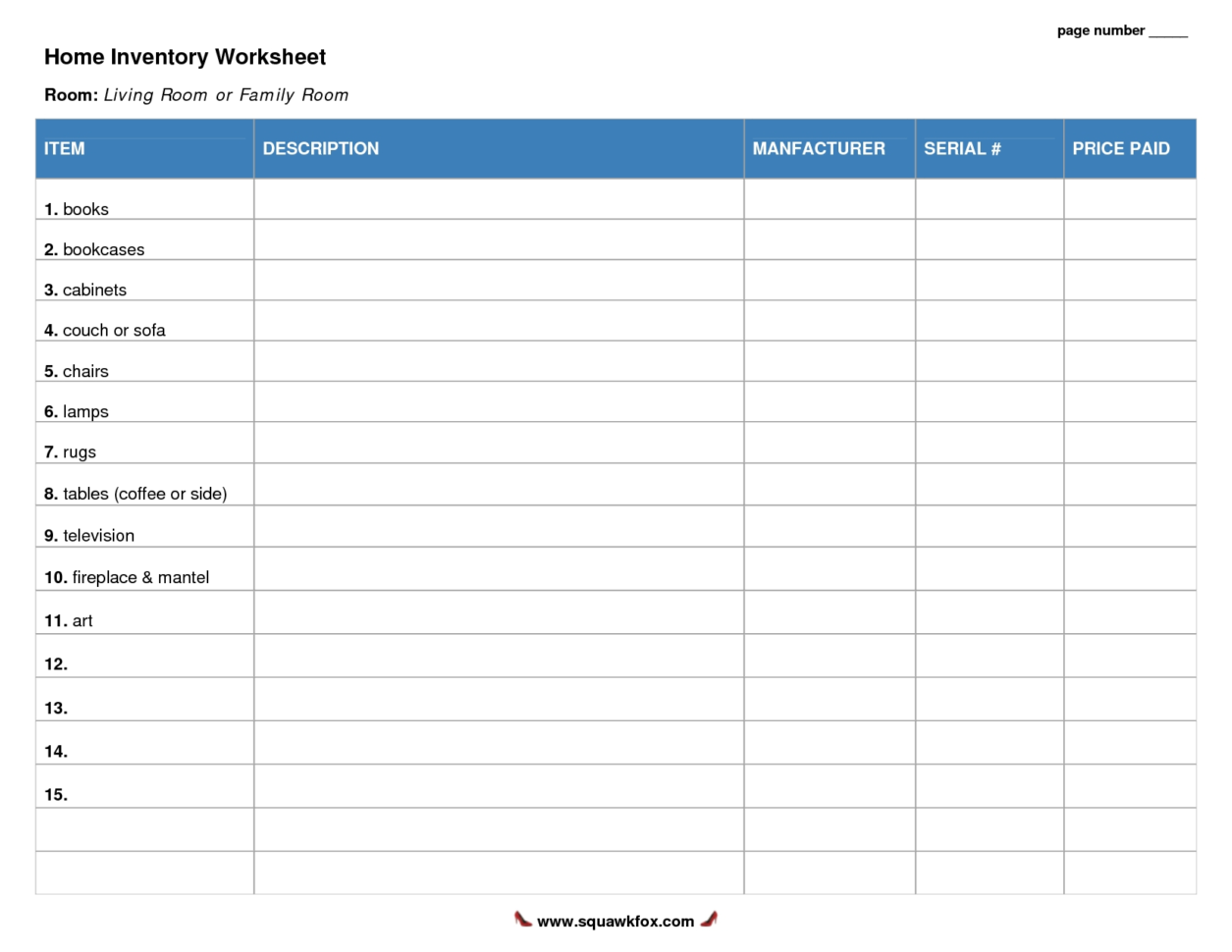 Best Photos Of Household Inventory Worksheet Free Printable Home and