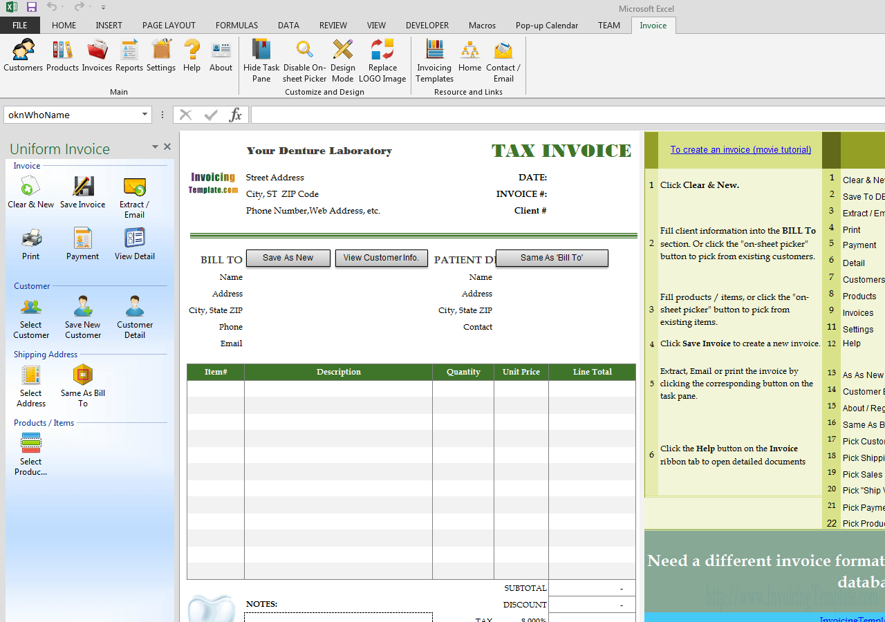 dental invoice template excel