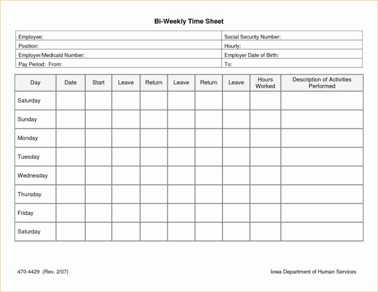 Biweekly Timesheet Template Readable Time Clock Hours Calculator For 