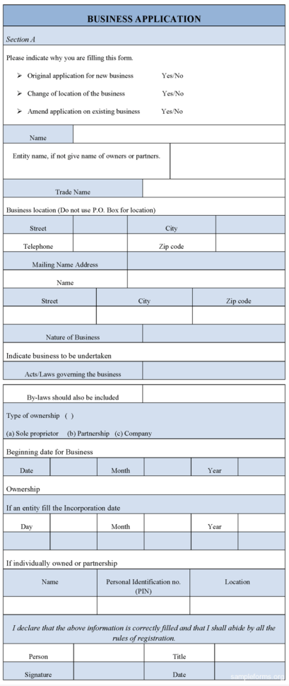 Business Application Form : Sample Forms With Business Applications Template