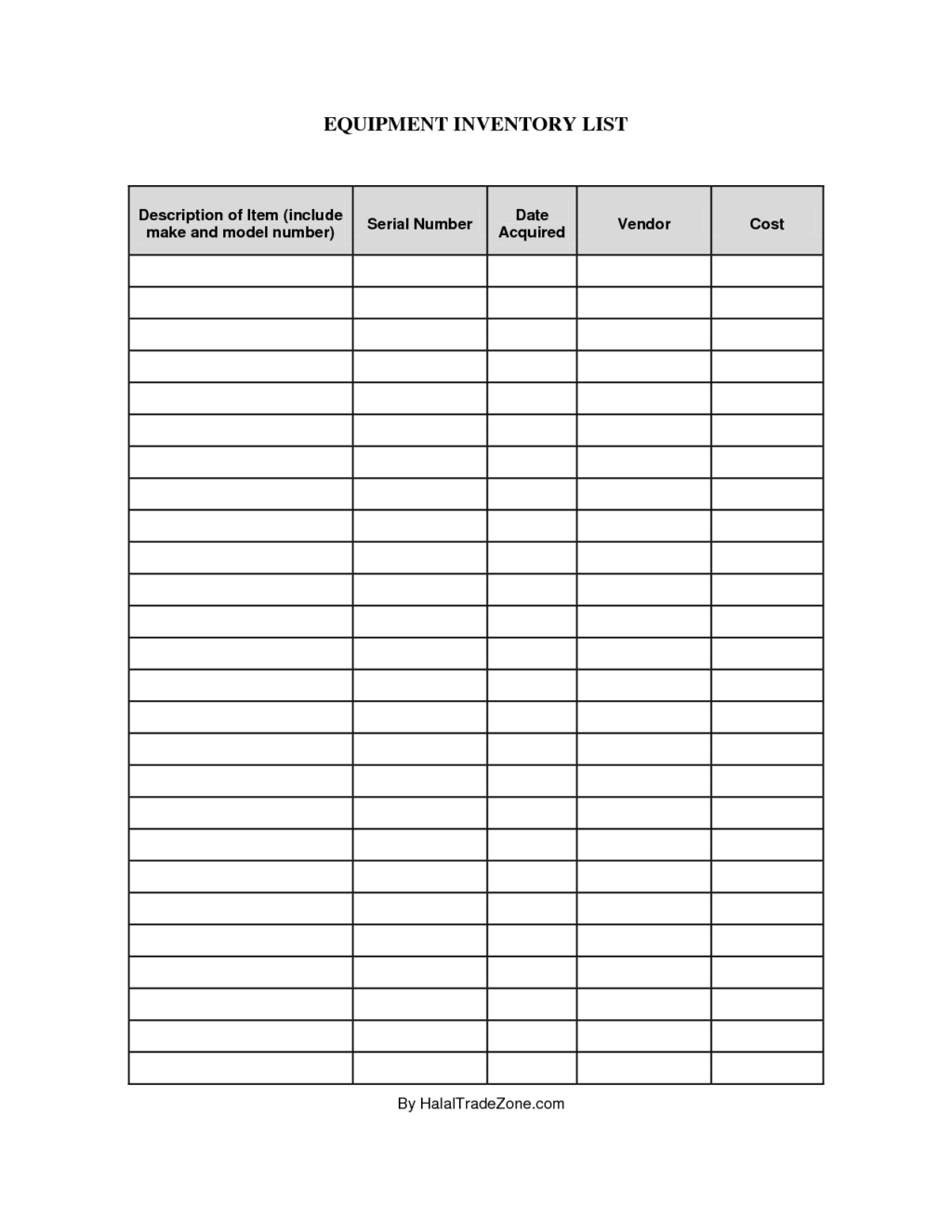 Business Equipment Inventory List Template Sample Blank And Free Within Printable Inventory List Template