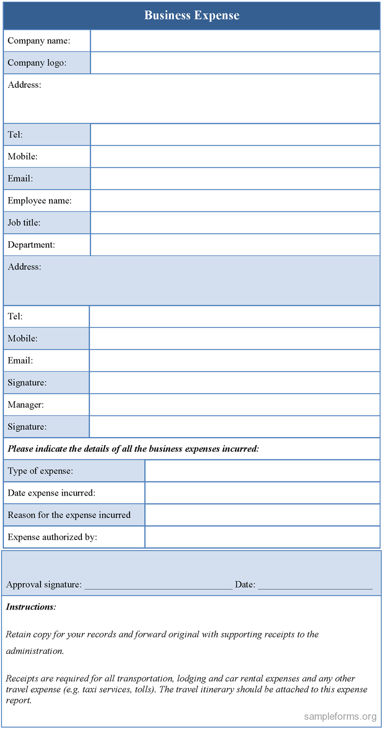 Business Expense Form Template : Sample Forms Inside Business Expense Form Template