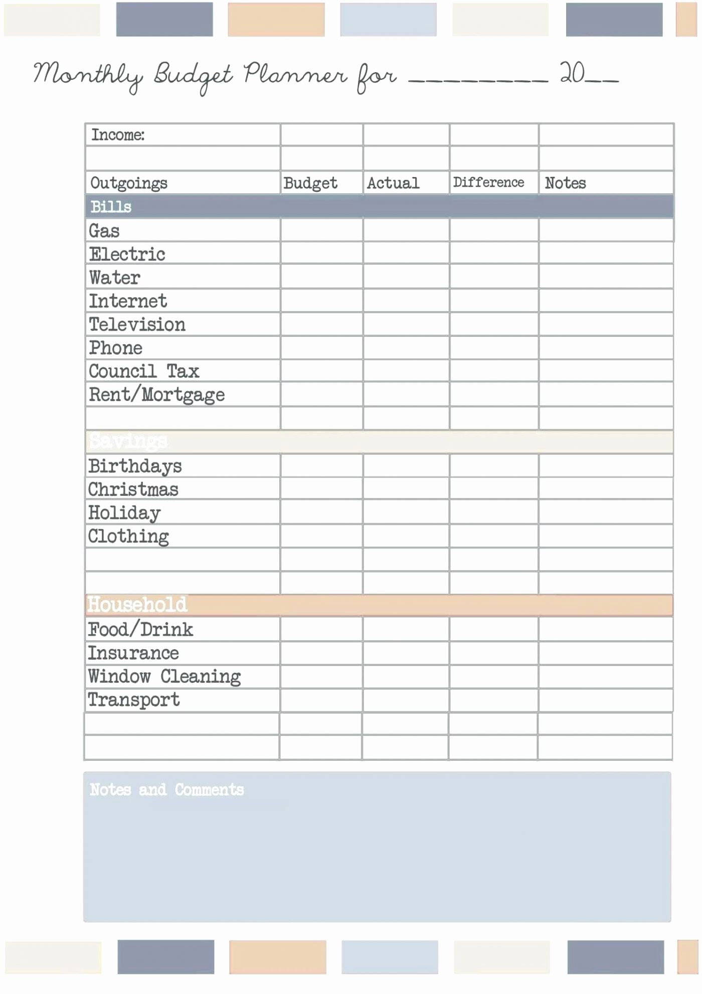 monthly expenses form