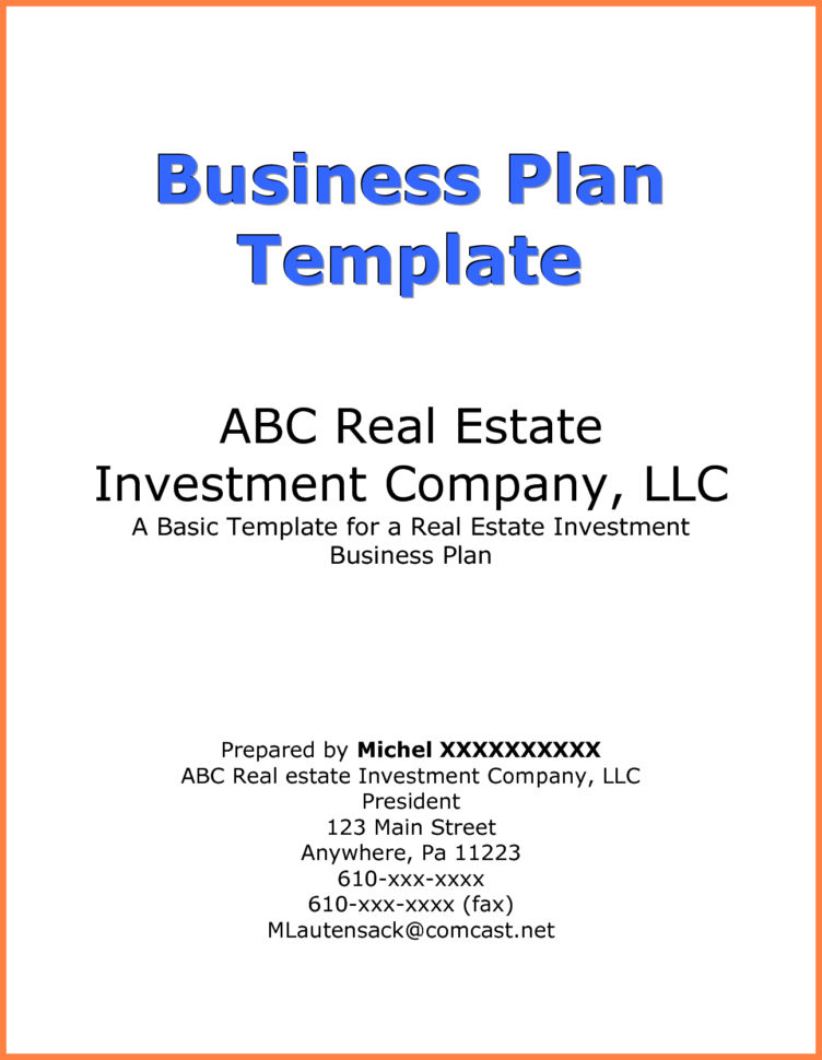 Business Plan Cover Page Example | Business Form Templates For Form Business Plans