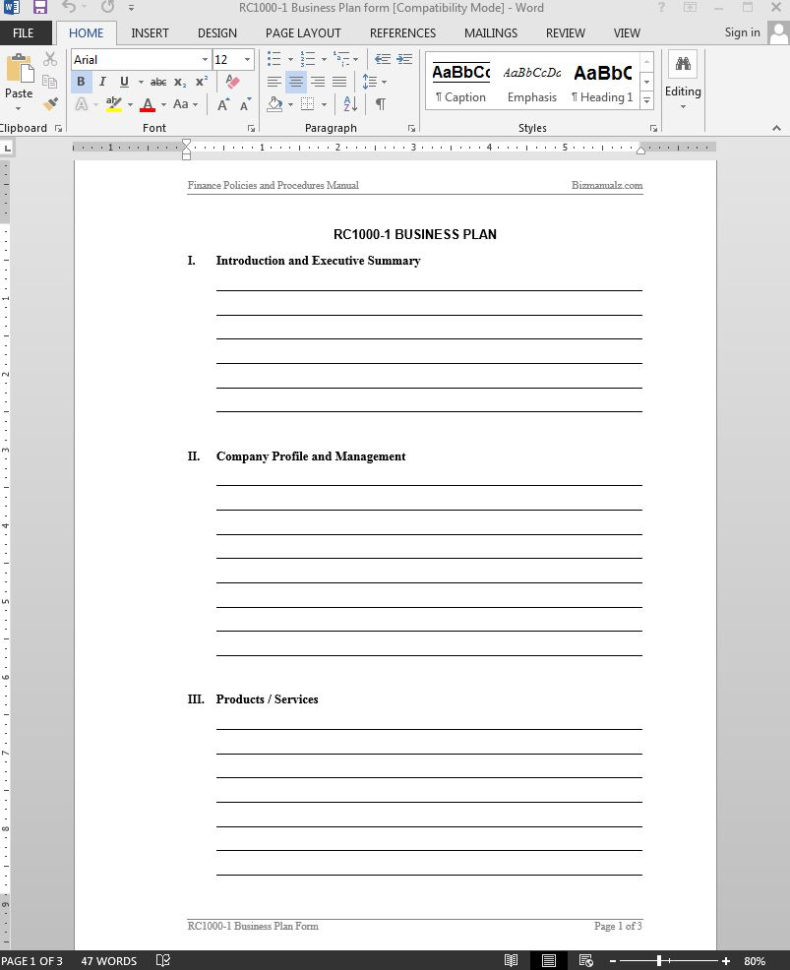 Business Plan Template In Form Business Plans