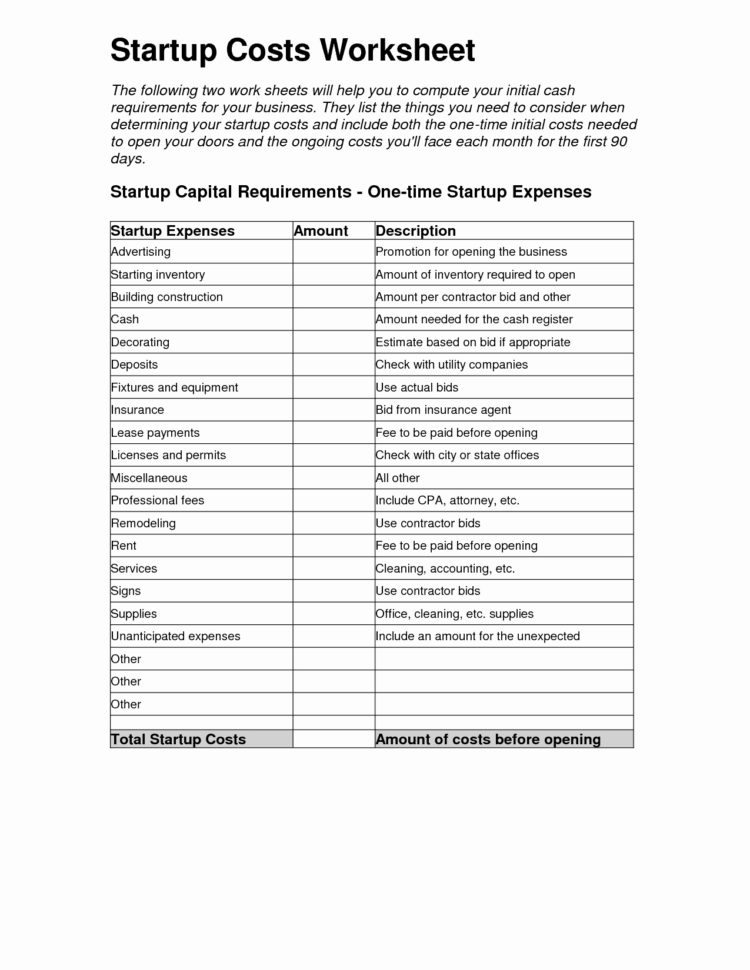 Business Startup Expenses Spreadsheet Lovely Bar Startup Costs Throughout Business Startup Budget Spreadsheet