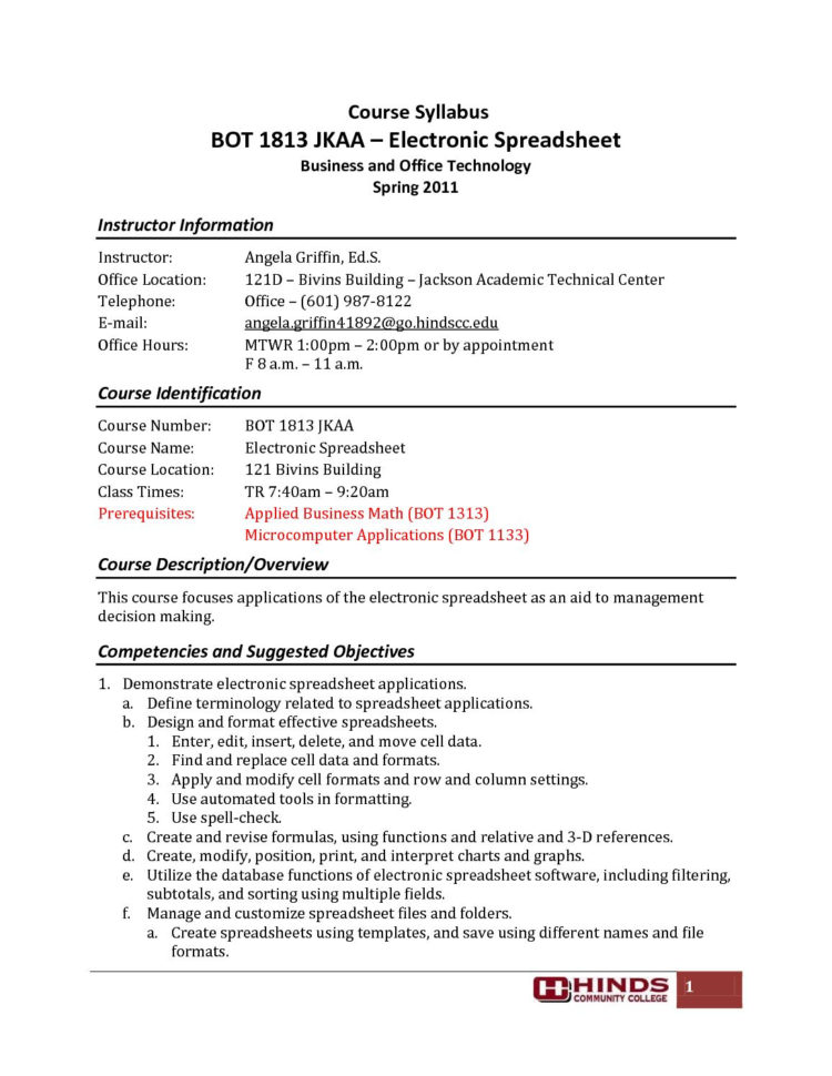 Calaméo   Electronic Spreadsheet Syllabus   Sp11 And Spreadsheet Course