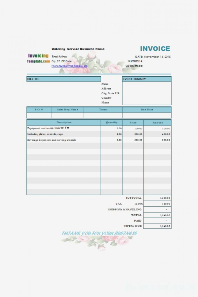 Catering Bill Sample Form Invoice Template Knowing But – Ommanglam Within Catering Service Invoice