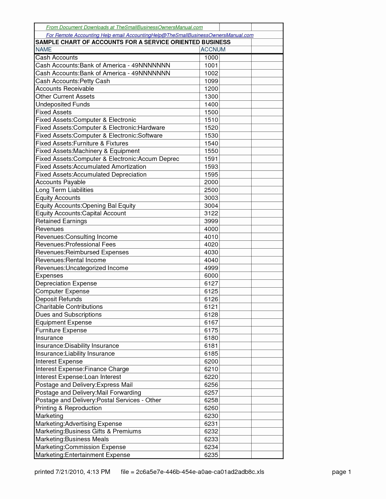 Chart Of Accounts Template Excel Accounts Template For Small Inside Chart Of Accounts Templates Excel