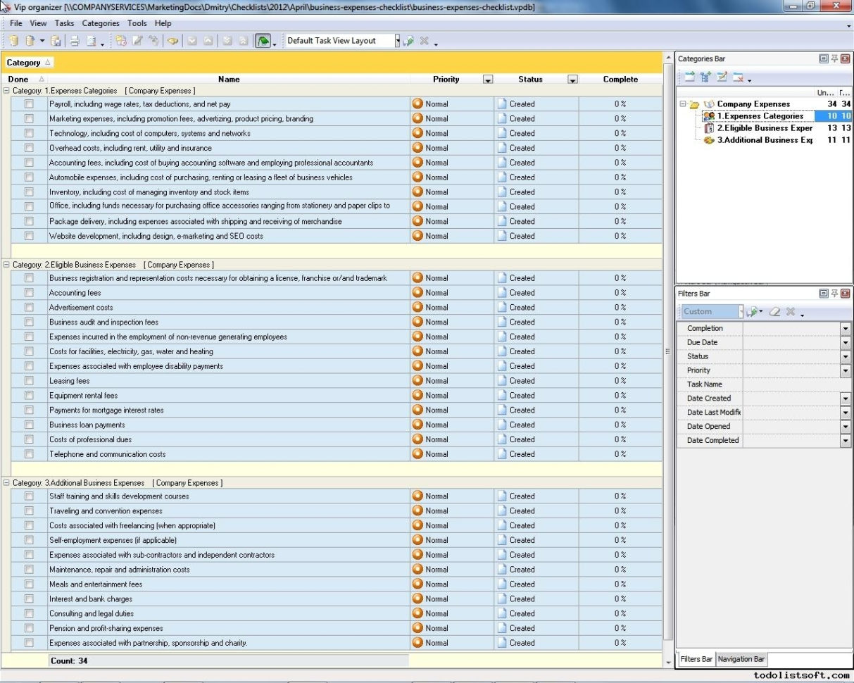 Company Expenses Checklist To Do List, Organizer, Checklist, Pim For Throughout Business Expenses List Template