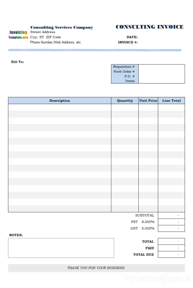 Consultant Invoice Template Excel