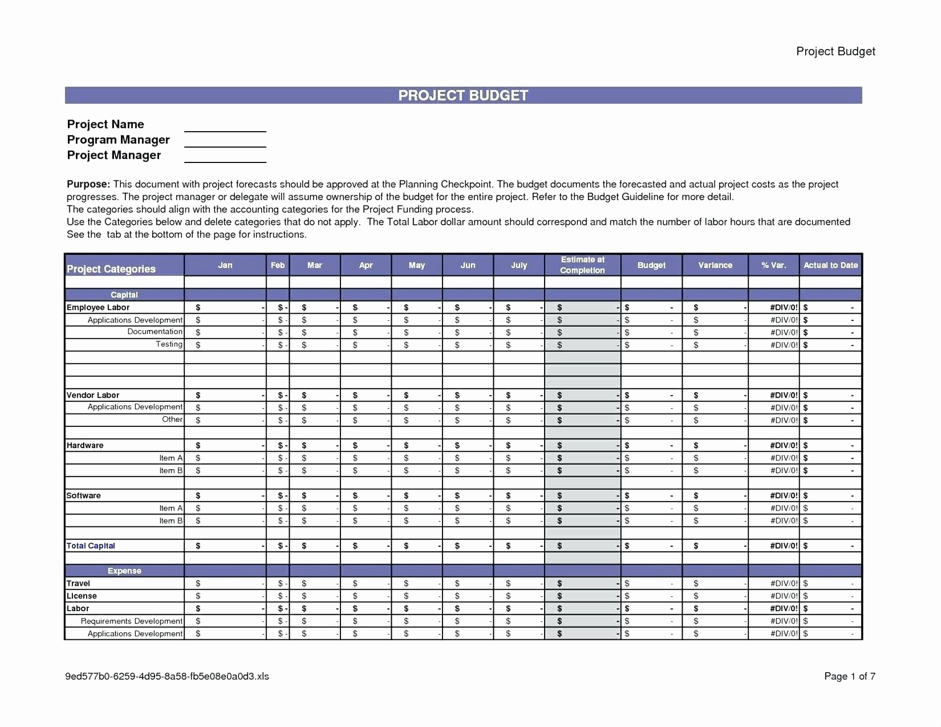 project cost management template excel