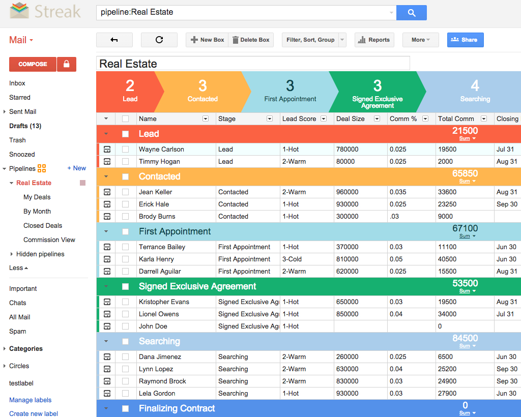 Crm For Real Estate | Streak   Crm For Gmail Inside Real Estate Sales Tracking Spreadsheet