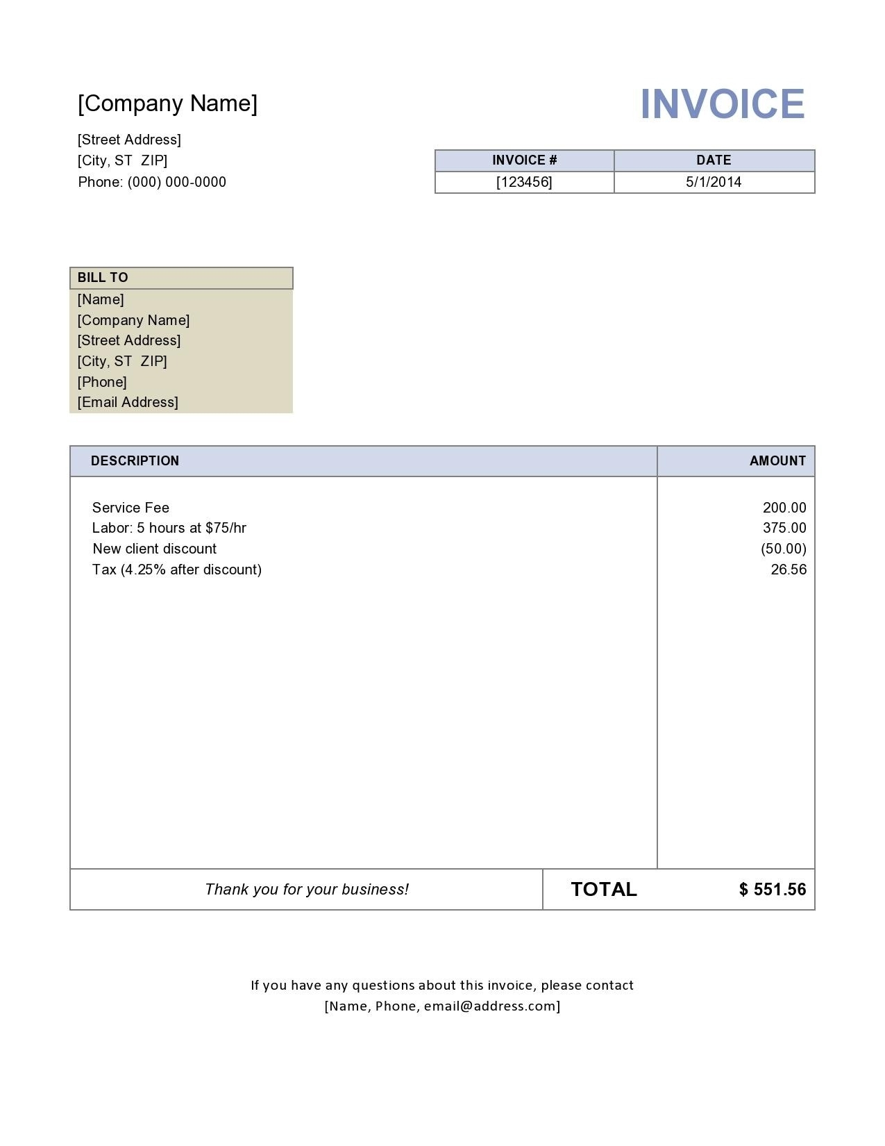 billing invoice template in word