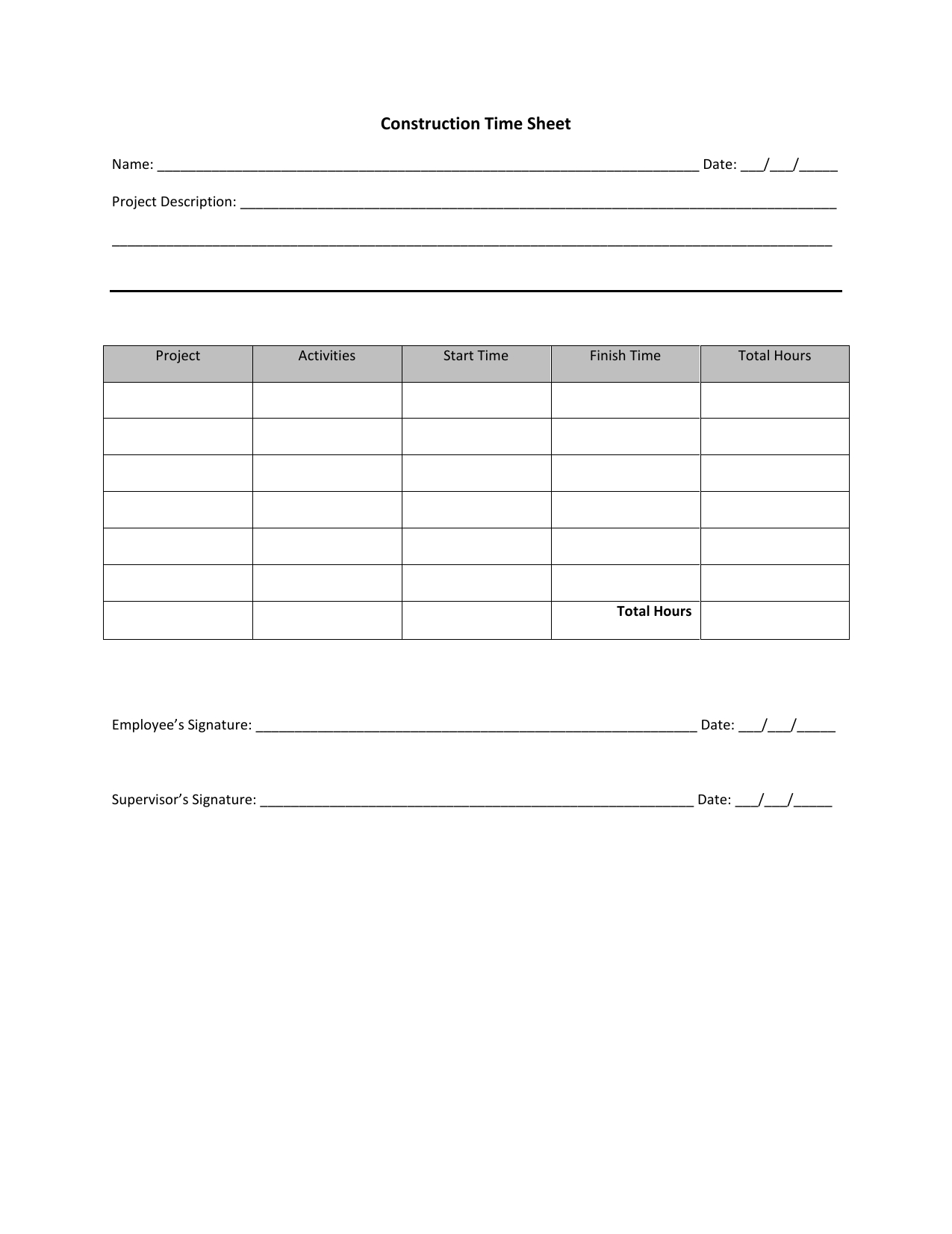Download Construction Timesheet Template | Excel | Pdf | Rtf | Word intended for Employee Timesheet Template
