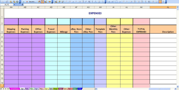 Ebay Profit & Loss With Monthly Expense Spreadsheet for Profit And Expense Spreadsheet