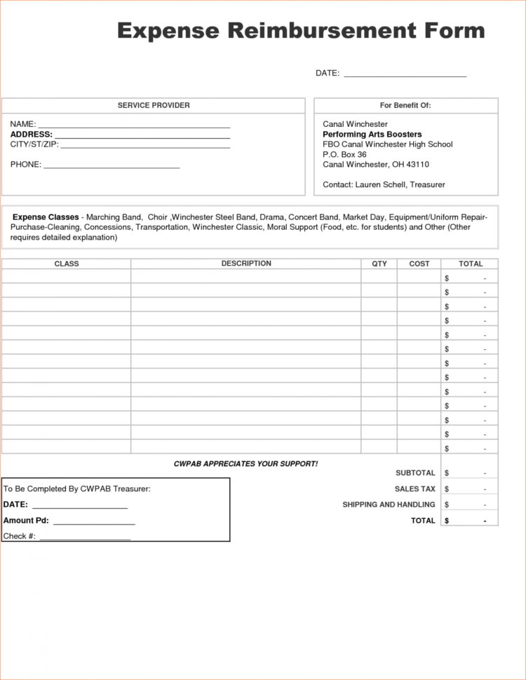 contractor expenses form